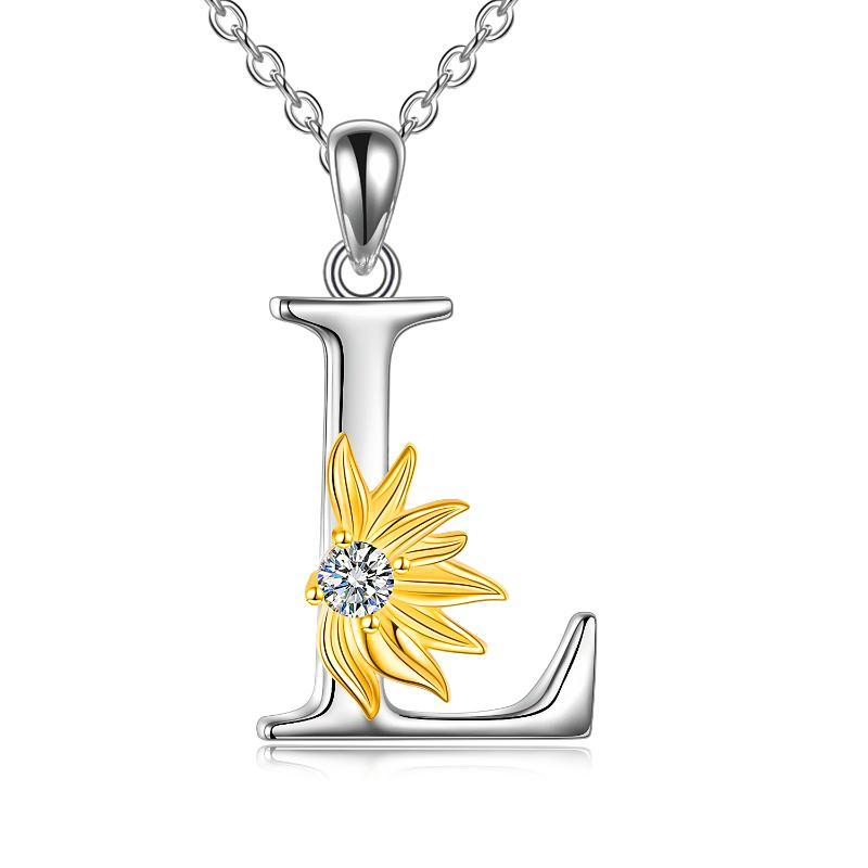925 sterling silver Initial Sunflower Necklace.