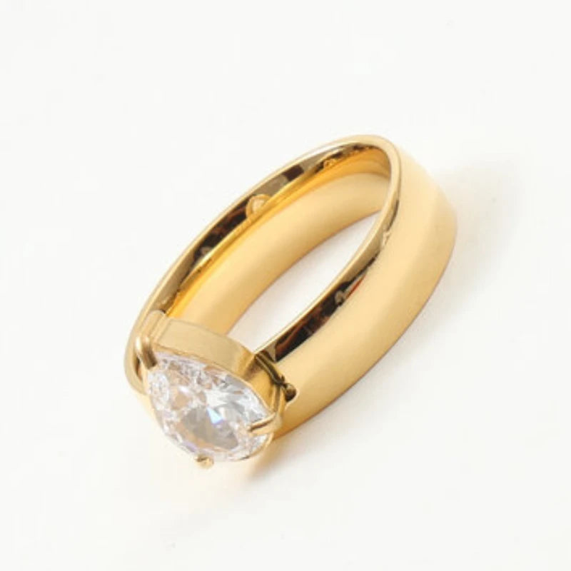Luminous and elegant, the Water Drop Clear Zircon Stainless Steel Ring.
