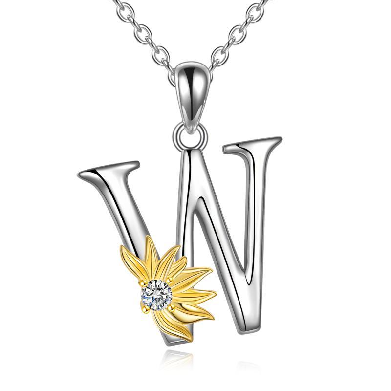 925 sterling silver Initial Sunflower Necklace.