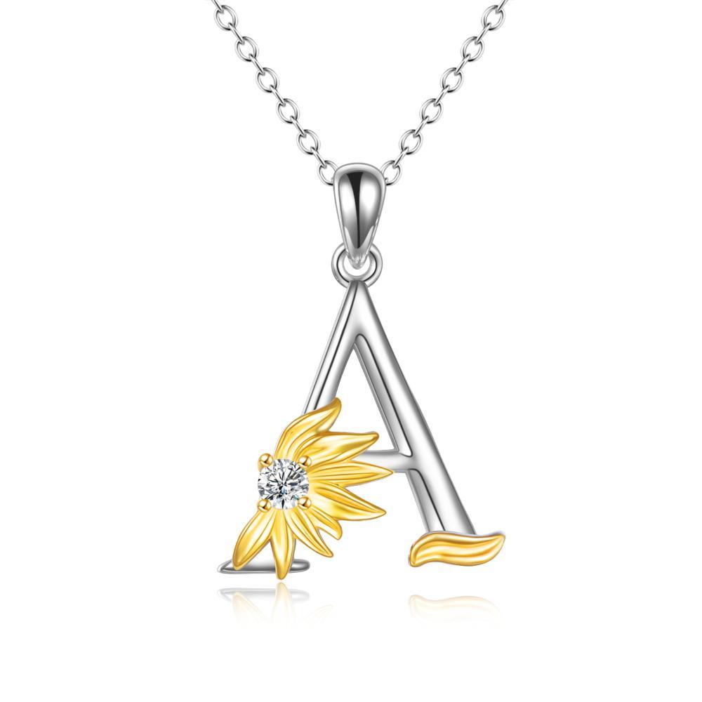 925 sterling silver Initial Sunflower Necklace.