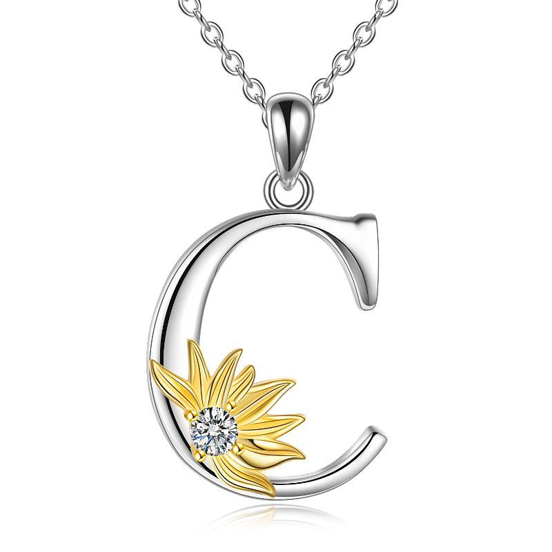 925 sterling silver Initial Sunflower Necklace.