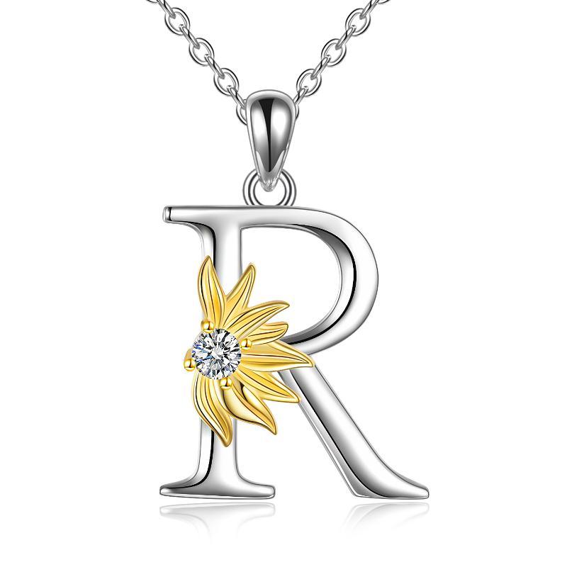 925 sterling silver Initial Sunflower Necklace.
