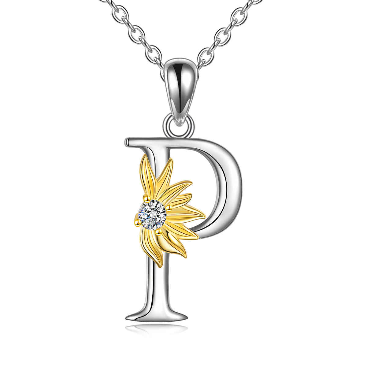 925 sterling silver Initial Sunflower Necklace.