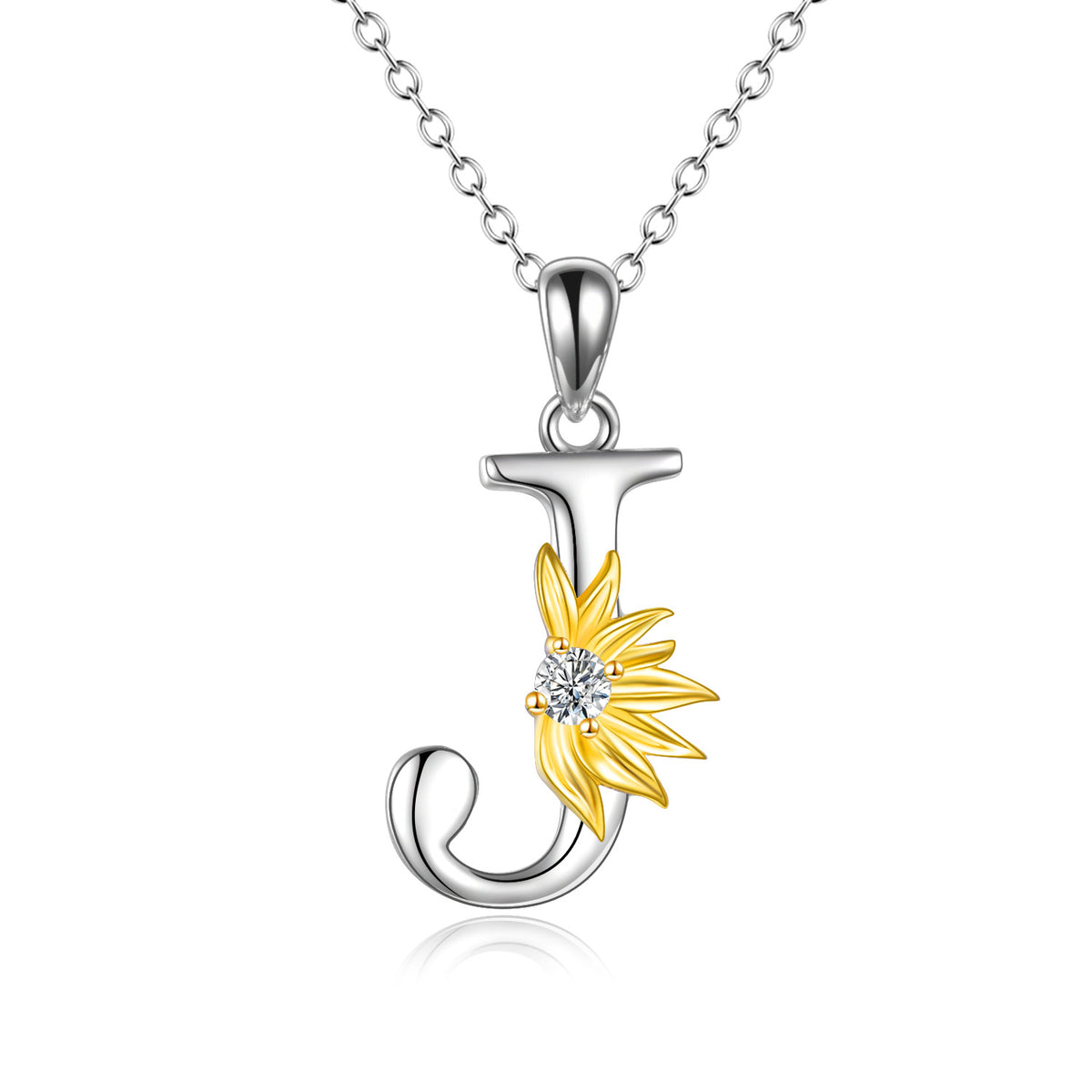 925 sterling silver Initial Sunflower Necklace.