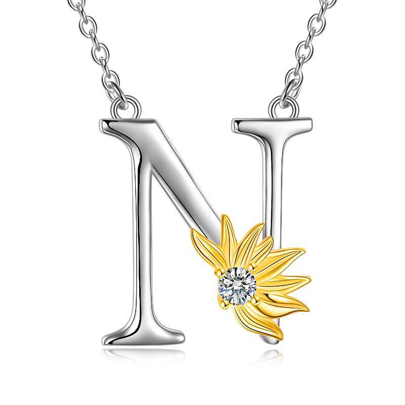 925 sterling silver Initial Sunflower Necklace.