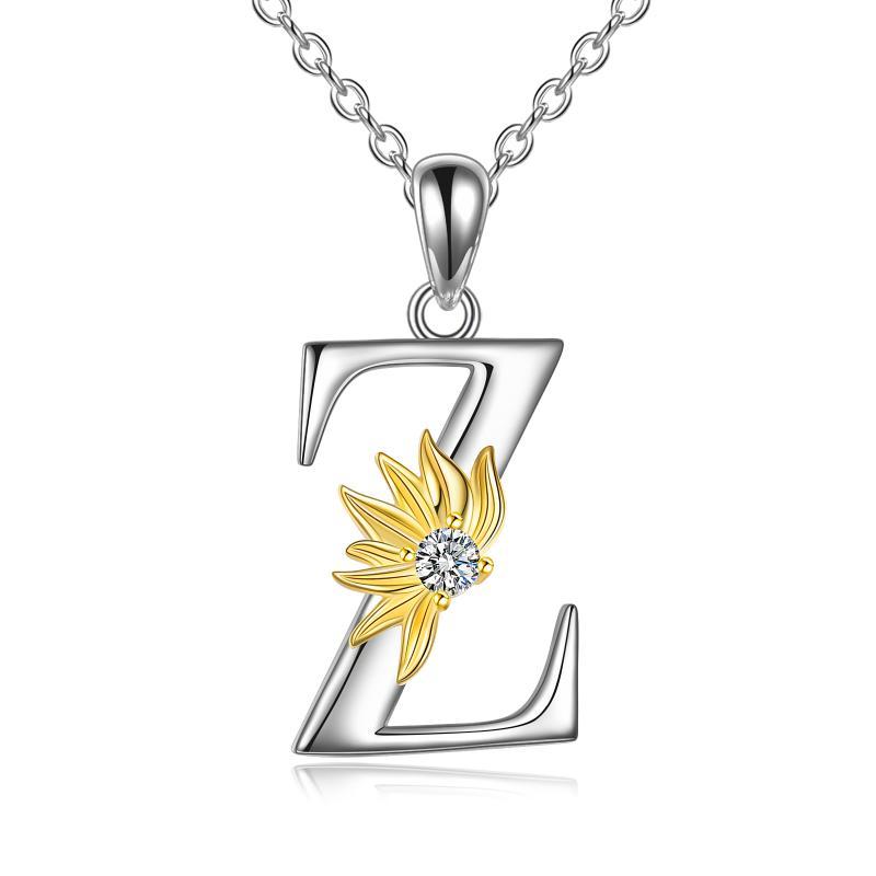 925 sterling silver Initial Sunflower Necklace.