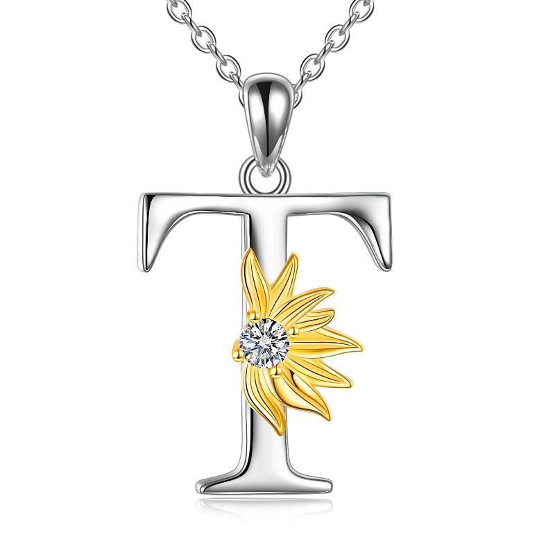 925 sterling silver Initial Sunflower Necklace.