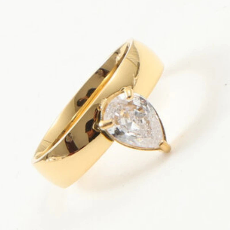 Luminous and elegant, the Water Drop Clear Zircon Stainless Steel Ring.