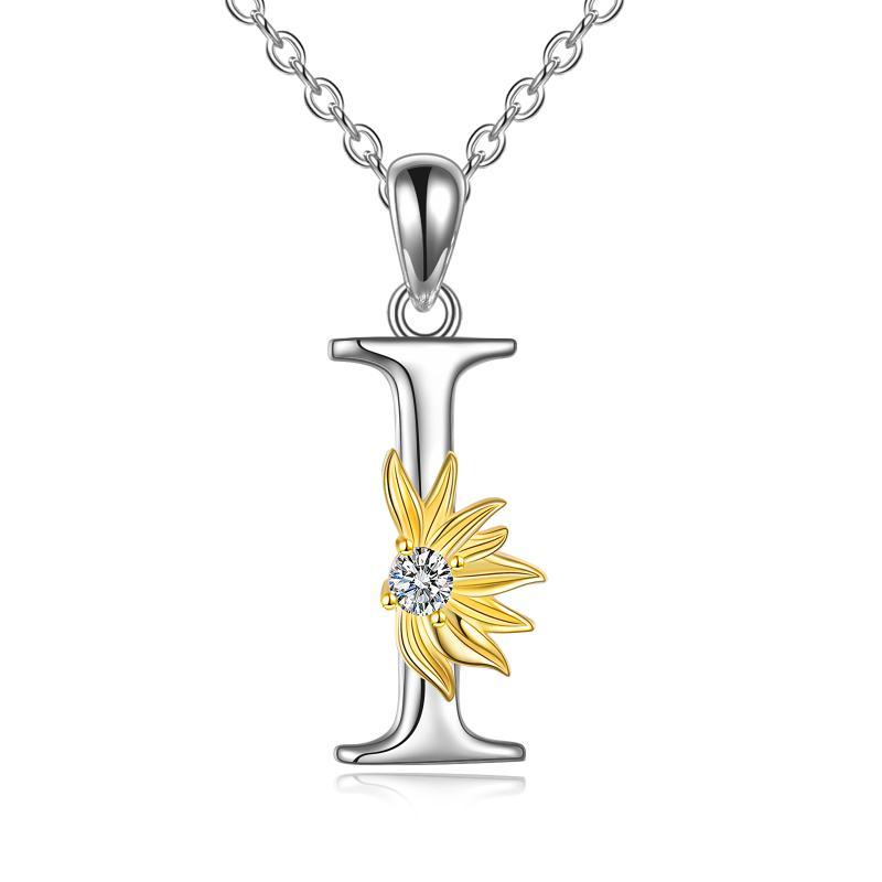 925 sterling silver Initial Sunflower Necklace.