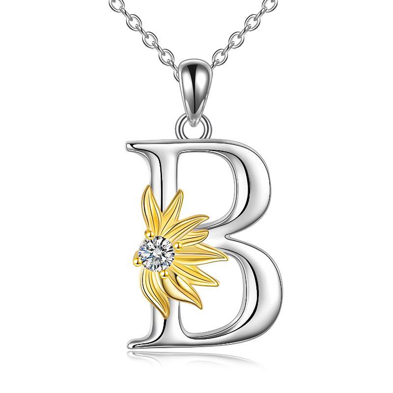 925 sterling silver Initial Sunflower Necklace.
