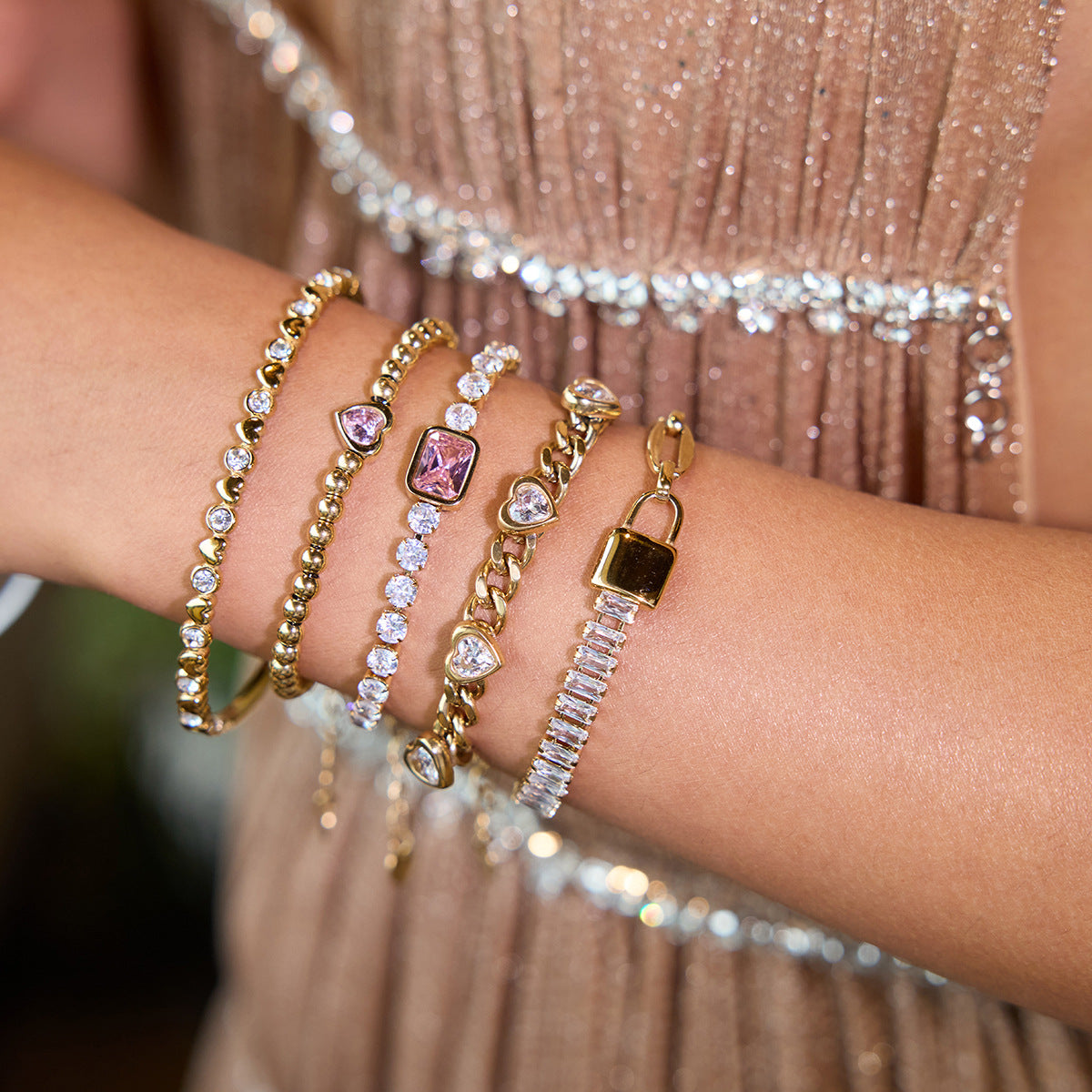 Bold and elegant, the European & American Stainless Steel Zircon Bracelet.