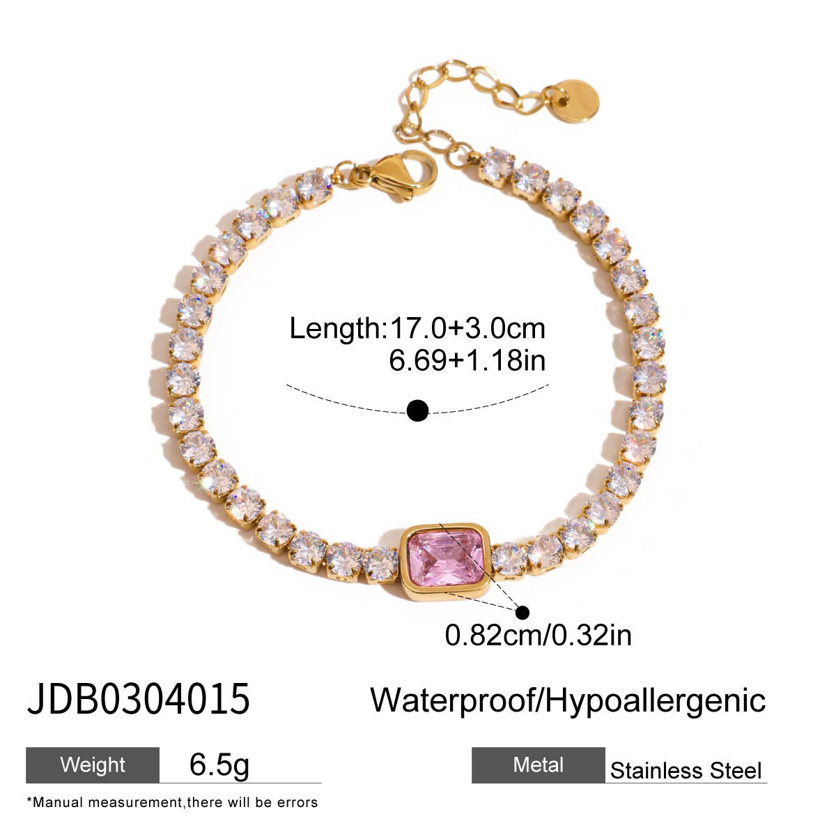 Bold and elegant, the European & American Stainless Steel Zircon Bracelet.