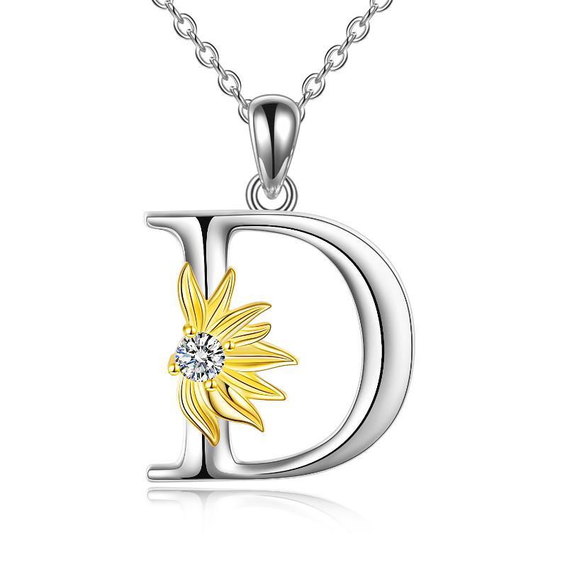 925 sterling silver Initial Sunflower Necklace.