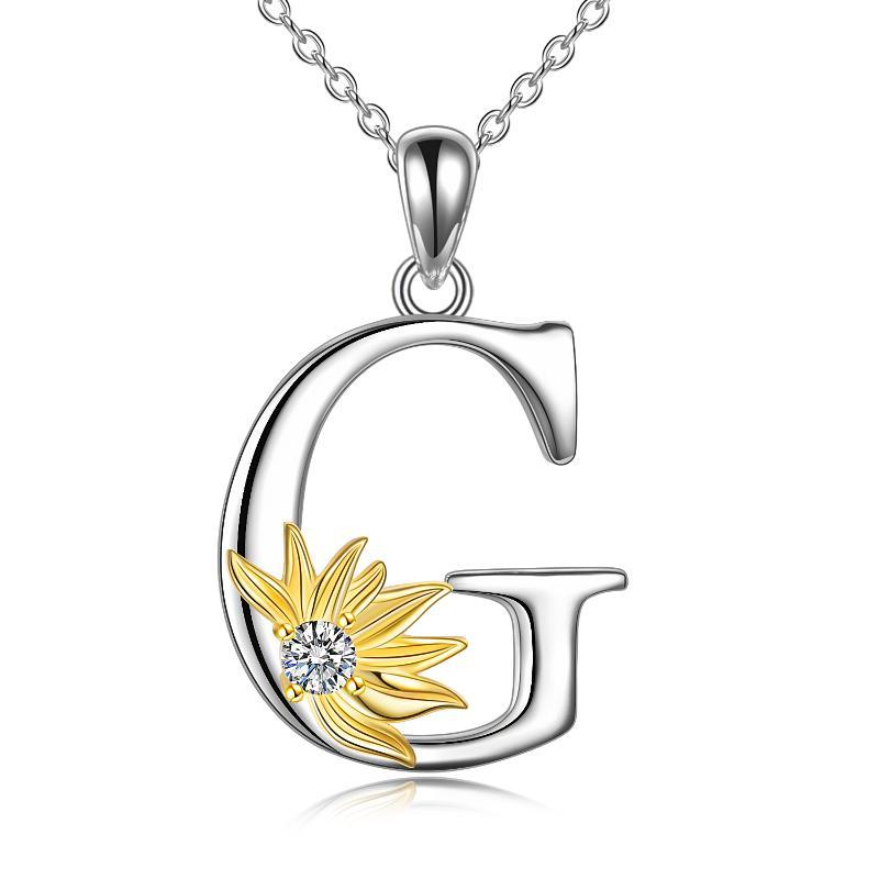 925 sterling silver Initial Sunflower Necklace.