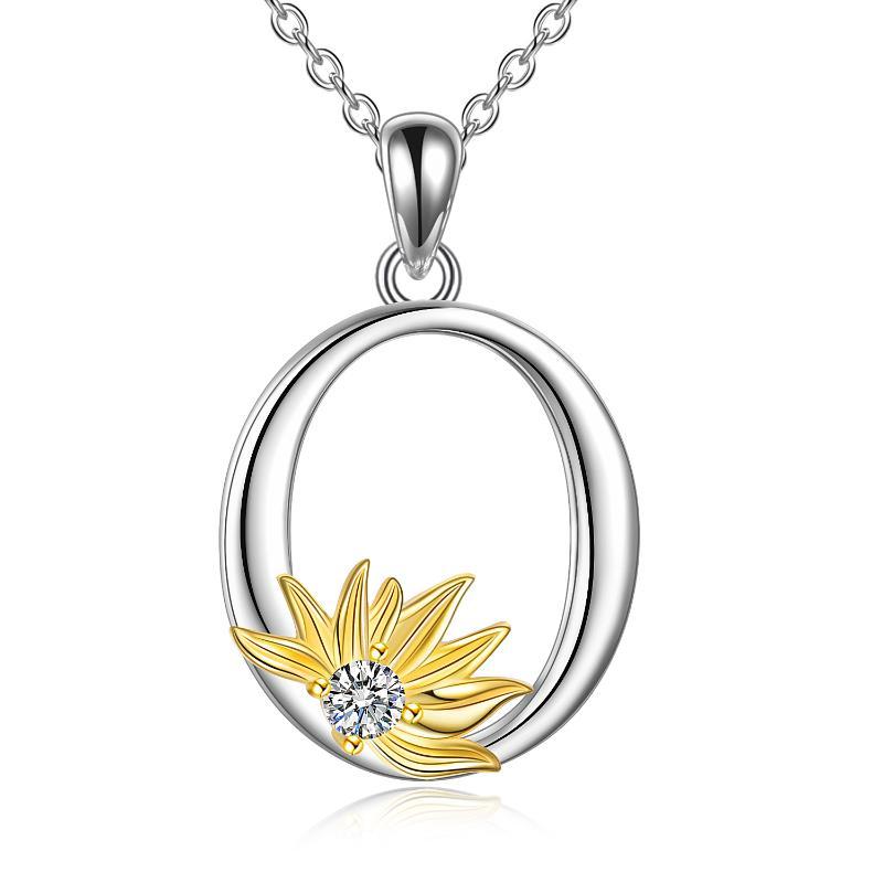 925 sterling silver Initial Sunflower Necklace.