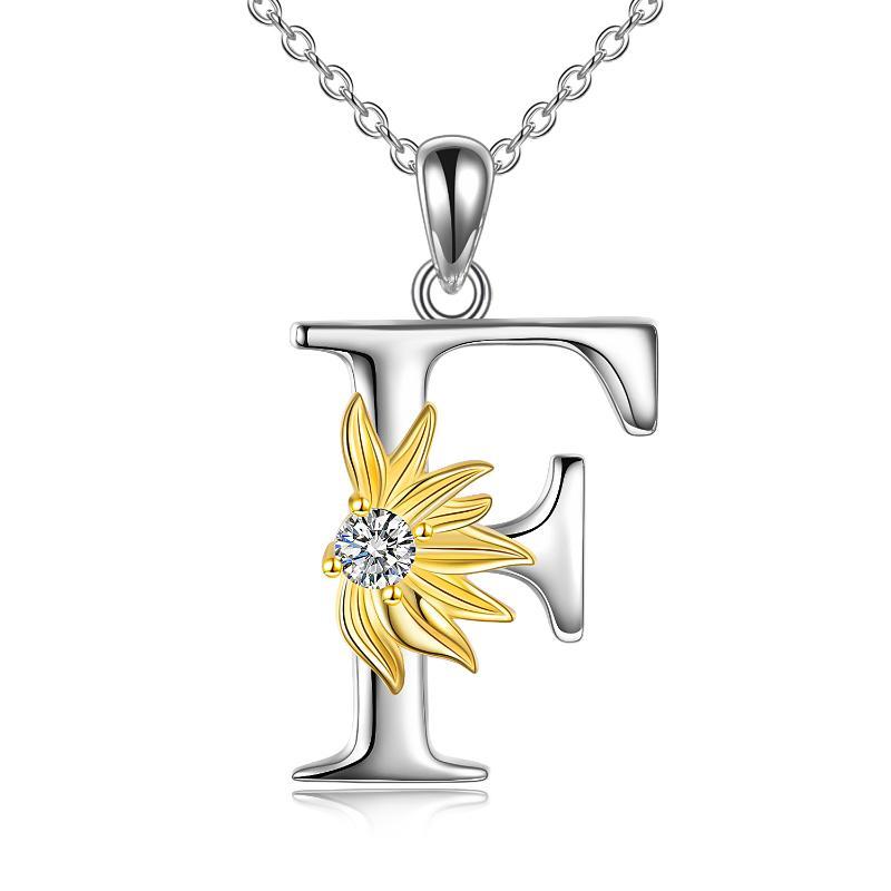 925 sterling silver Initial Sunflower Necklace.