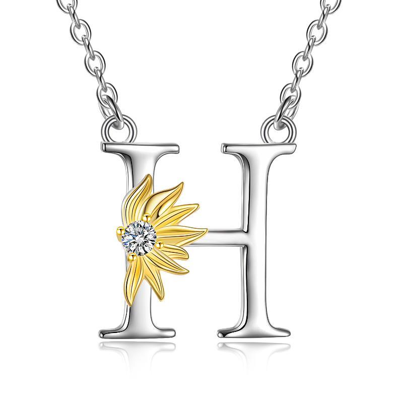 925 sterling silver Initial Sunflower Necklace.