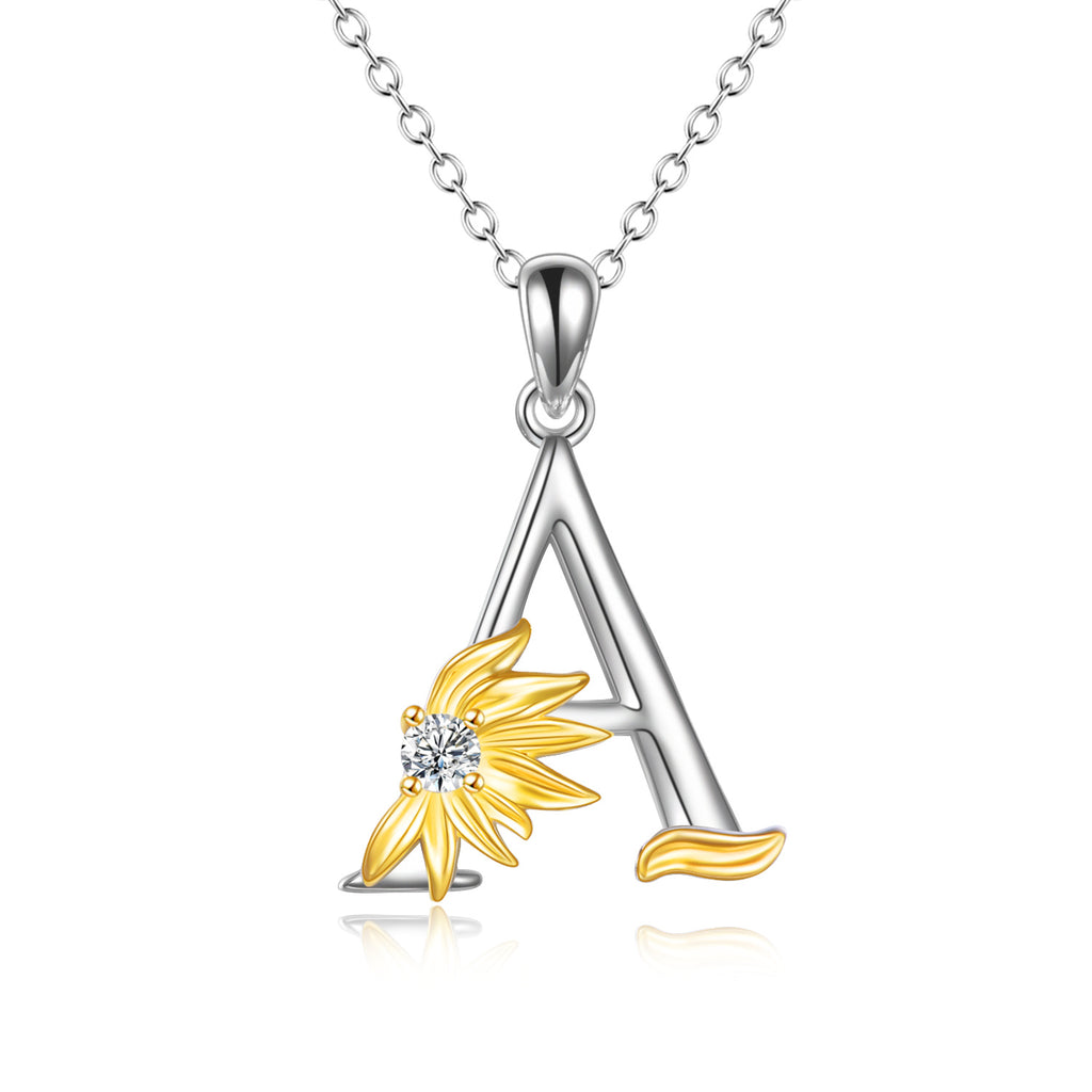 925 sterling silver Initial Sunflower Necklace.