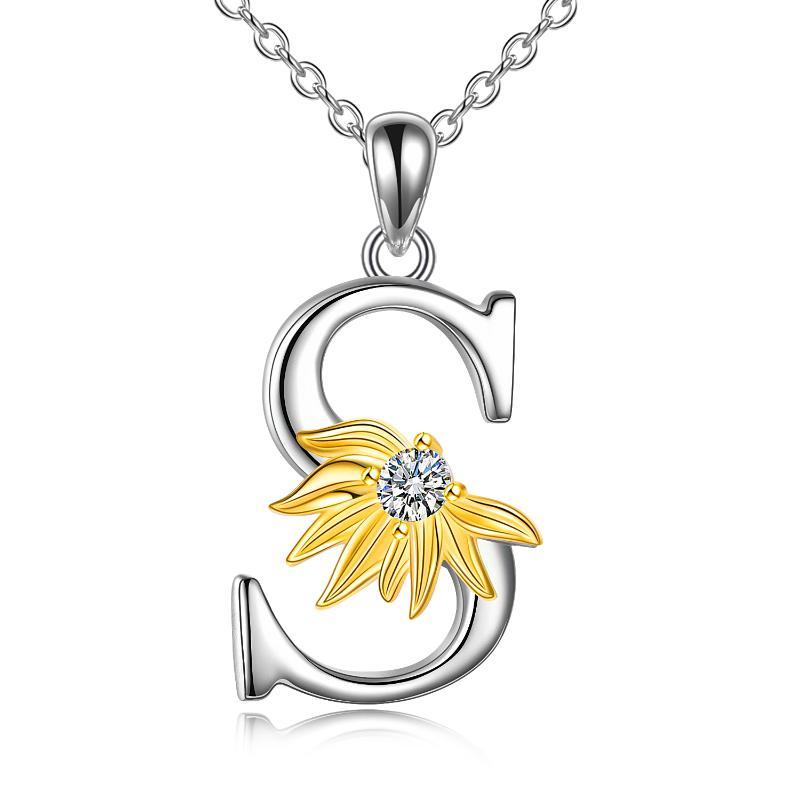 925 sterling silver Initial Sunflower Necklace.