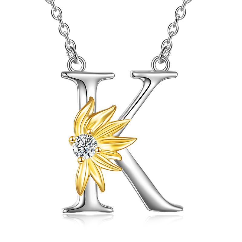 925 sterling silver Initial Sunflower Necklace.
